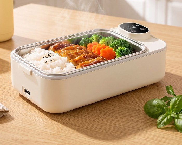Tausti with a hot lunch in the steel tray
