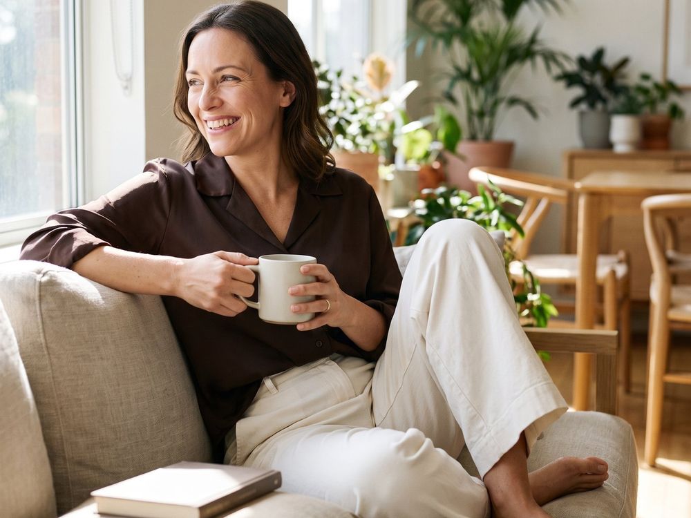 A relaxed mom on the sofa